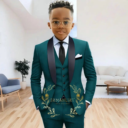 Formal Navy Blue Boys Suit Jacket Pants Vest 3 Piece Set Shawl Lapel Blazer for Kids Wedding Tuxedo Suits 2-16 Years Clothes