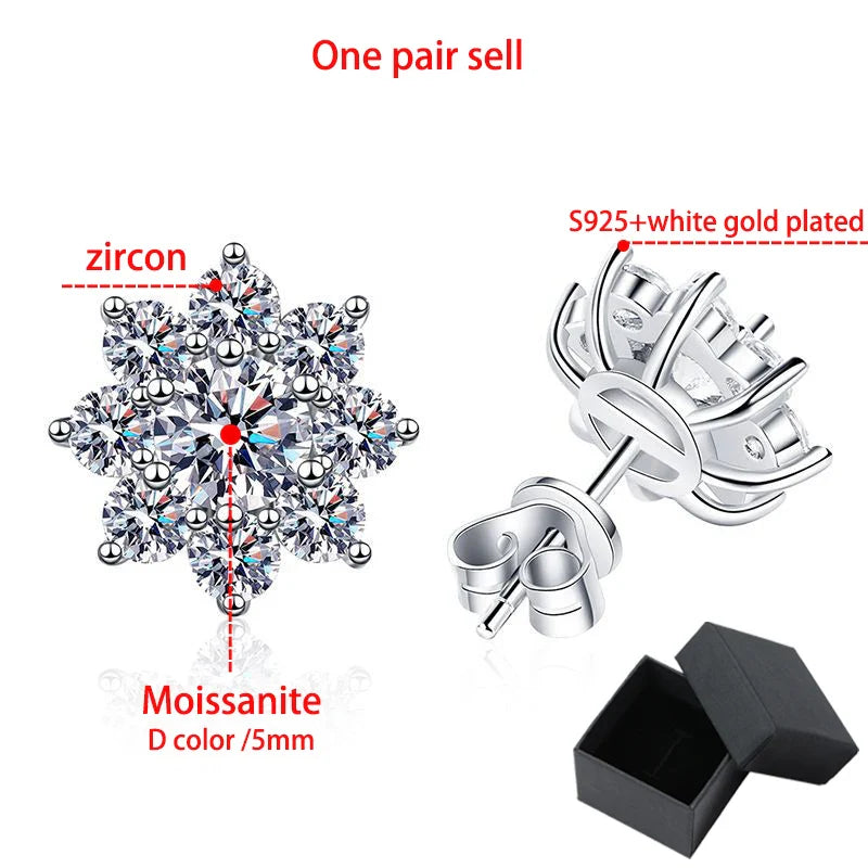 0.3-0.5CT White Gold Certified Moissanite Earring Studs for Women Sparkling Simulated Diamond Jewelry 925 Sterling Silver