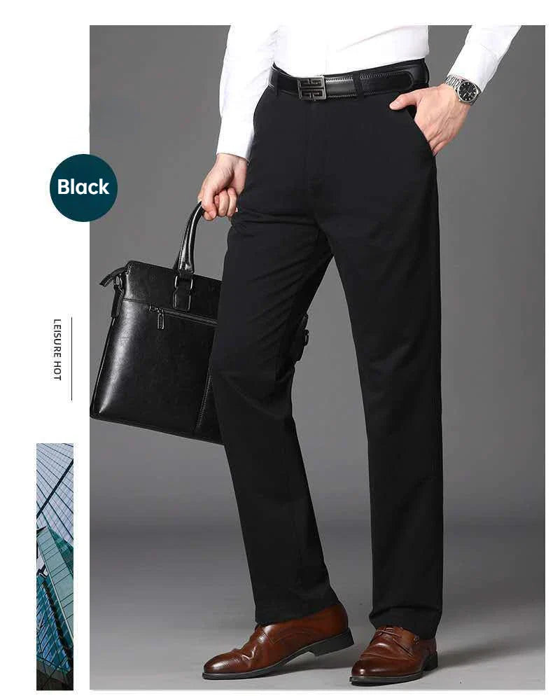 Summer Thin Autumn Thick Men's 100% Cotton Straight Suit Pants Loose Trousers Business Solid Khaki Casual Brand Clothes GOZBKF