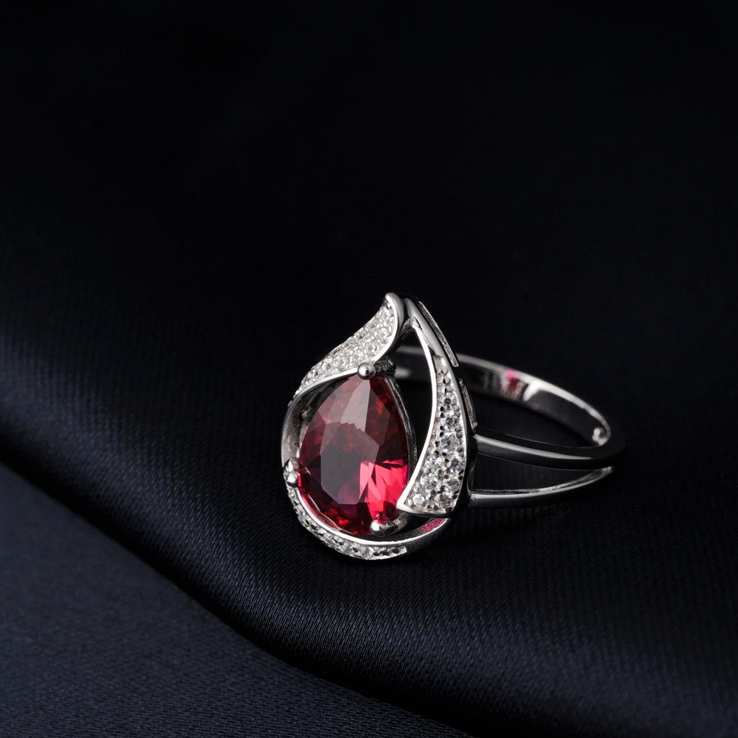 Pear 2.67ct Simulated Nano Emerald Created Ruby 925 Sterling Silver Ring for Women Statement Wedding Gemstone Jewelry