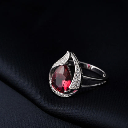 Pear 2.67ct Simulated Nano Emerald Created Ruby 925 Sterling Silver Ring for Women Statement Wedding Gemstone Jewelry