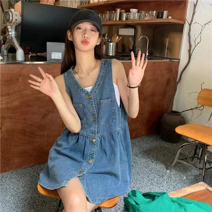 Cowboy Shoulder Strap Dress Female Design Sense Niche Spring And Autumn Slimming Sleeveless Camisole Vest Short Skirt