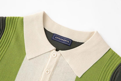 Summer Men's Clothing Luxury Knit Short Sleeve Polo Shirt Retro Button-down Patchwork Popular Fashion Business Leisure Knitwear