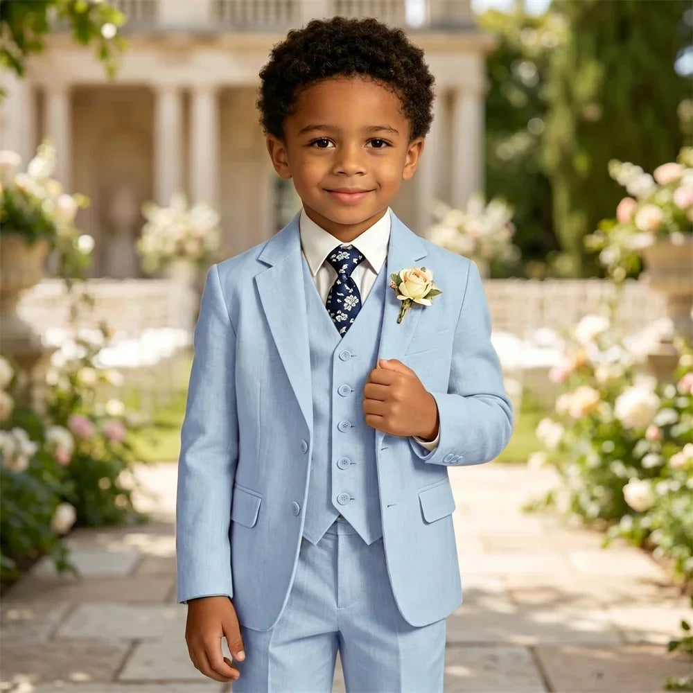 Ship Today Wedding Ring Bearer Page Boy Tuxedo Communion Suit Boy's Formal Linen Suit 4-Piece Jacket Vest Pants Tie Bowtie