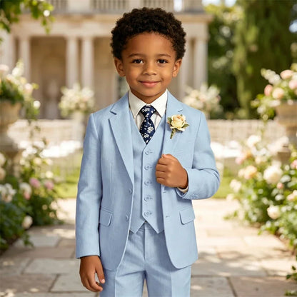 Ship Today Wedding Ring Bearer Page Boy Tuxedo Communion Suit Boy's Formal Linen Suit 4-Piece Jacket Vest Pants Tie Bowtie