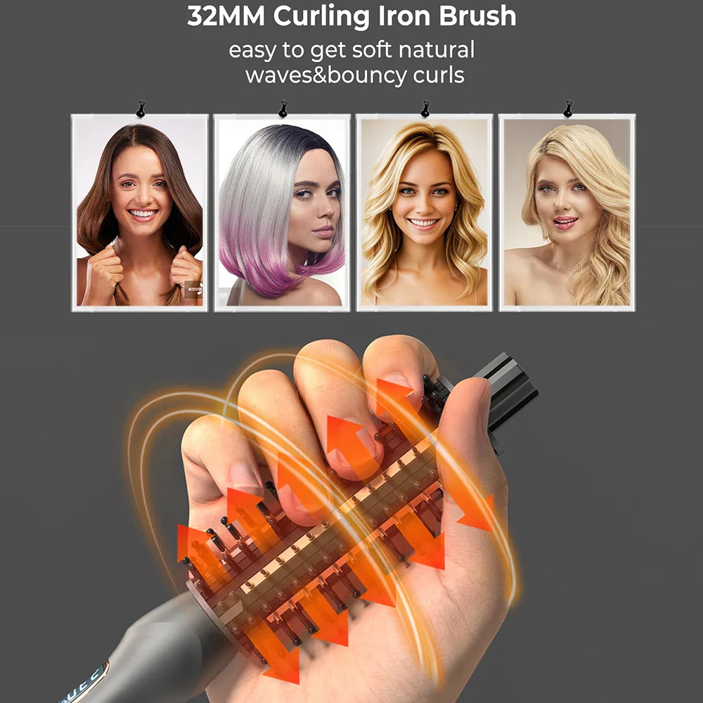 Double PTC Curling Iron Brush Ceramic Ionic Hair Curler Straightener Anti-Scald Volumizing Hair Heated Brush Electric Hot Comb