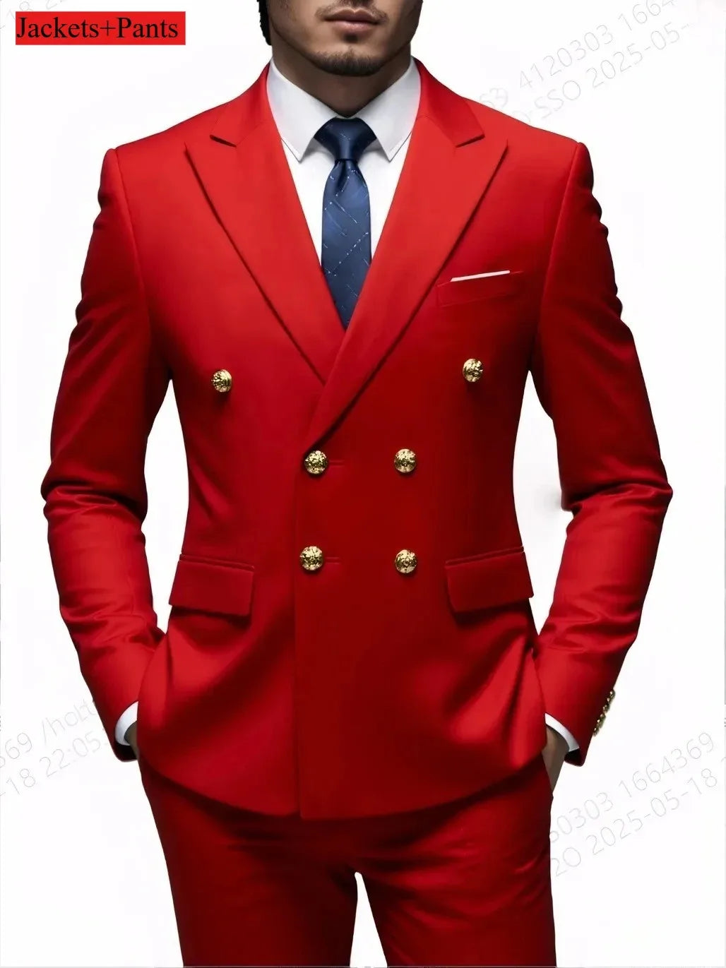 Navy Blue Double Breasted Men's Tuxedo with Gold Buttons High Quality Business Suit for Wedding Groom Party Prom