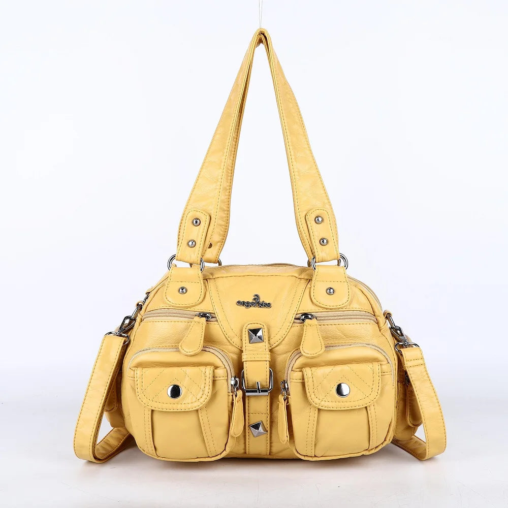 Women Small Handbags Satchel Top-handle Handbag PU Shoulder Bag 8”x11” Dumpling Pack Multi-pockets Shoulder Bag
