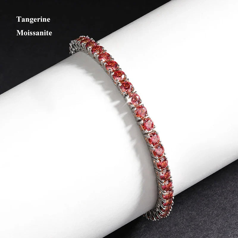 GRA Certified Tangerine Blue Full 3/4/5/6.5MM Moissanite Tennis Bracelet for Women Men S925 Silver 23cm Link Bracelets Gift