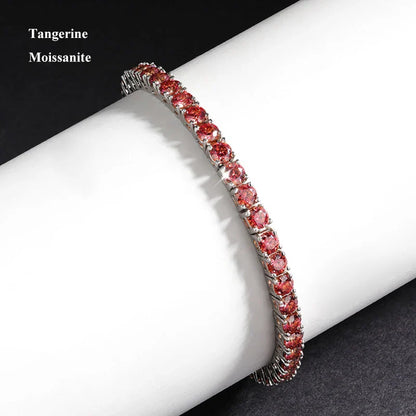 GRA Certified Tangerine Blue Full 3/4/5/6.5MM Moissanite Tennis Bracelet for Women Men S925 Silver 23cm Link Bracelets Gift