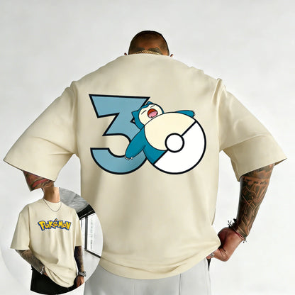 30th Anniversary Snorlax Printed T-shirt Summer Men's and Women's Trendy Large Loose Casual Y2K Short Sleeve Top