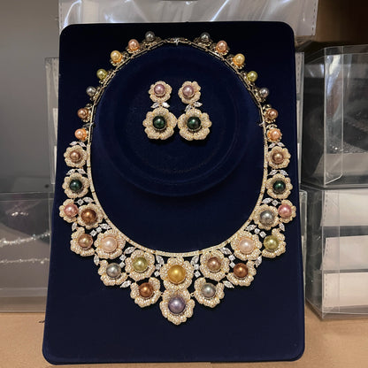 High Quality Zircon Pearls Jewelry sets Luxury Designer Flower Necklace Women Sparkling Dubai Bridal Party Costume Accessories