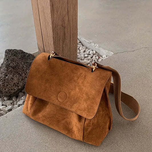Suede Leather Women's Shoulder Bag Magnetic Button Messenger Bag Large Capacity Work Outing Velvet Tote Bag for Women Daily Use