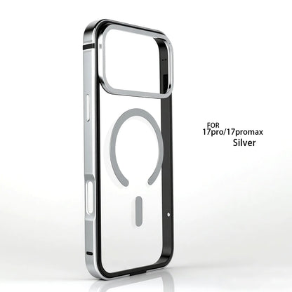 For IPhone 17 Pro High-End Metal Frame Phone Case, 17 Promax Magsafe Magnetic Charging HD Backplate Phone Protection Cases