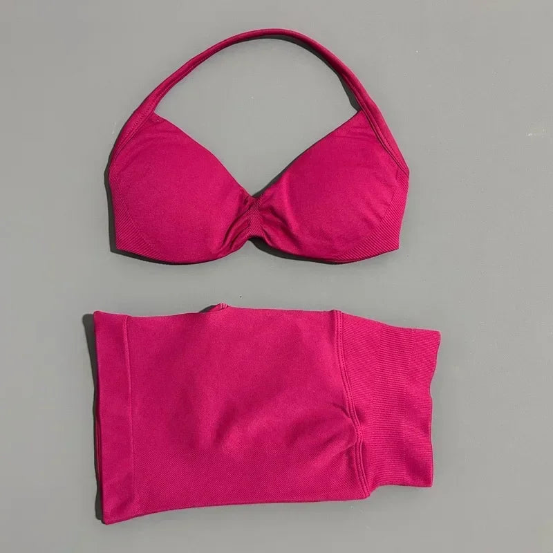 2PCS HISTELLO Sports Seamless Yoga Set Push Up Women Bra Scrunch Butt Lift Leggings Ultra Soft Comfort Yoga Workout Wear