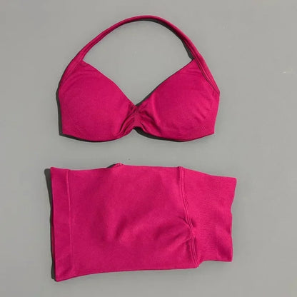 2PCS HISTELLO Sports Seamless Yoga Set Push Up Women Bra Scrunch Butt Lift Leggings Ultra Soft Comfort Yoga Workout Wear