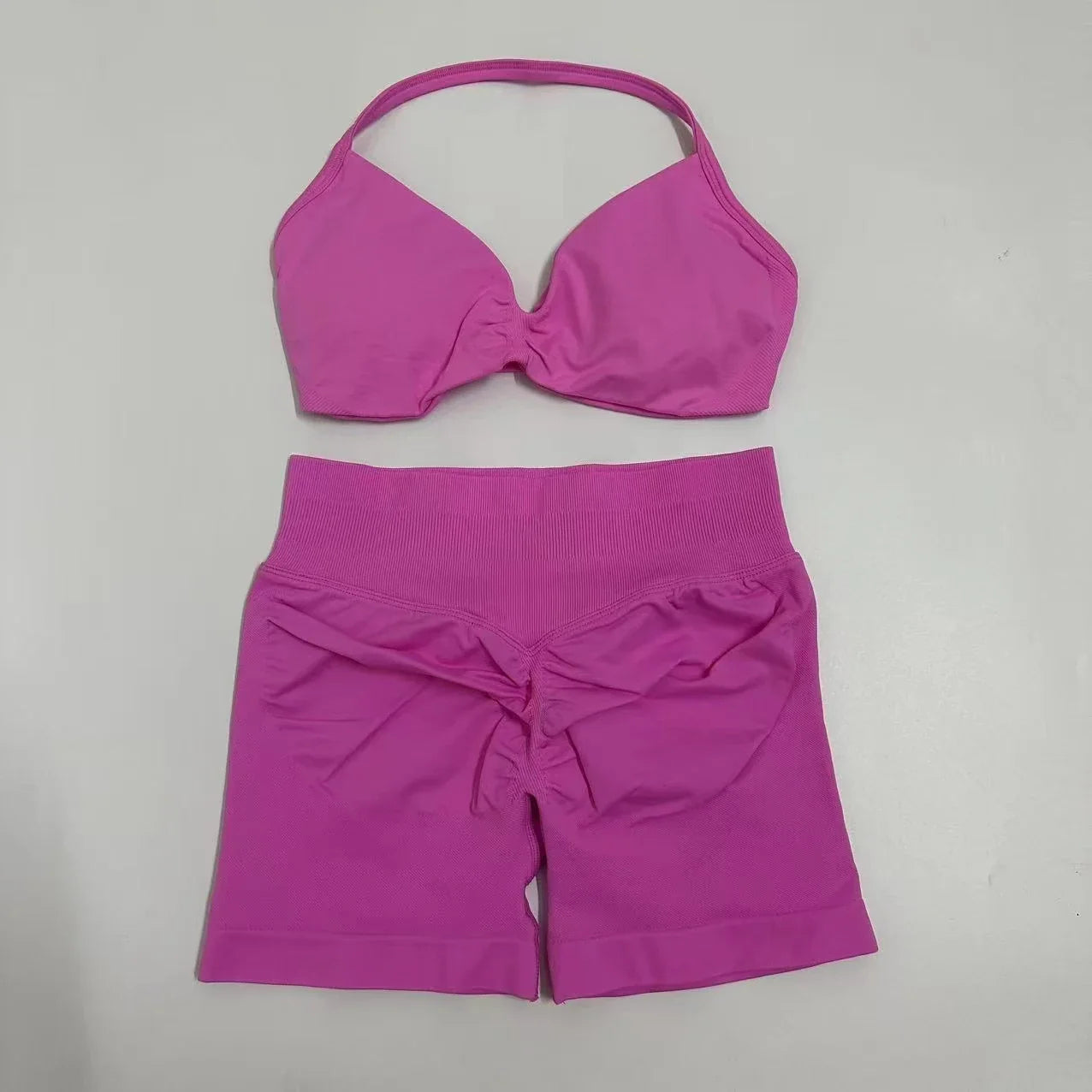 Impact Womens 2 Piece Yoga Set Strappy Seamless Sports Bra and High Waist Scrunch Shorts for Gym Workout and Fitness Training