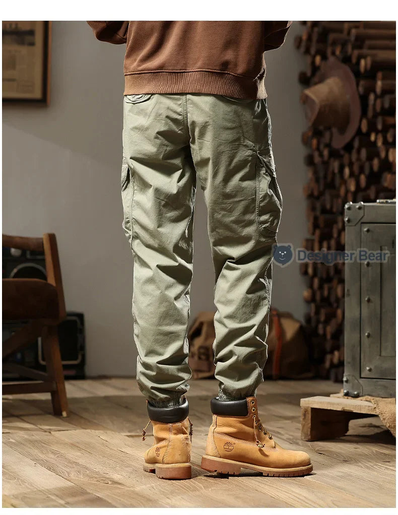 Brand Clothing 2026 Spring Summer Men's Baggy Cargo Pants Multi-Pocket Work Joggers Casual Cotton Tapered Trousers Long Pants