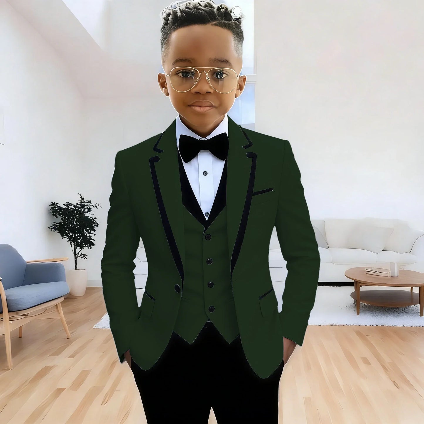 Fashion Formal Wear Suits For Boy (Jacket+Pants+Vest) Notched Lapel 3 Pieces Kids Flower Boys Wedding Party Dress Blazer Sets