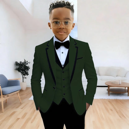 Fashion Formal Wear Suits For Boy (Jacket+Pants+Vest) Notched Lapel 3 Pieces Kids Flower Boys Wedding Party Dress Blazer Sets