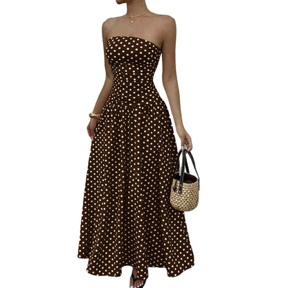 Women's Polka Dot Maxi Dress Off Shoulder A-line Waist Slimming Dress Fashion Evening Gown Retro Elegant Polka Dot Patry Dresses