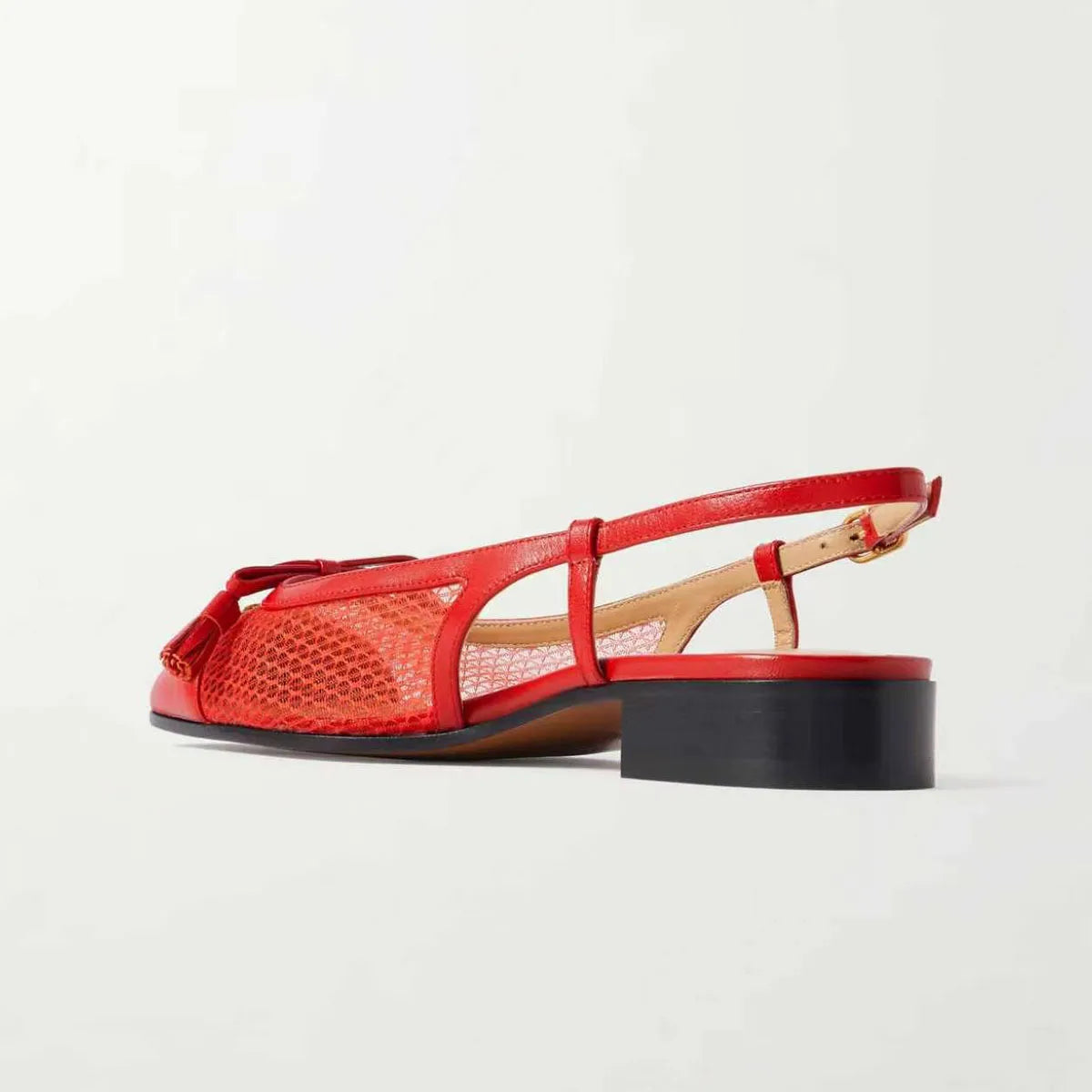 Summer White Cowhide Tassels Closed Toe Sandals Square Toe Hollow Low Heel Mesh One Word Buckle Sandals Commute