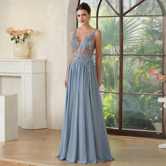 Real Photos Delicate Multi Color Prom Dress V Neck Beaded Appliques Illusion Spaghetti Strap Evening Gowns Lightning Delivery