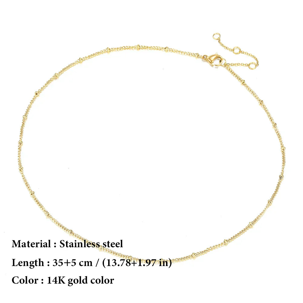 Stainless Steel Chain Necklace for Women Gold Color Thin Choker Bead Chain Necklace Jewelry Wholesale Dropshipping