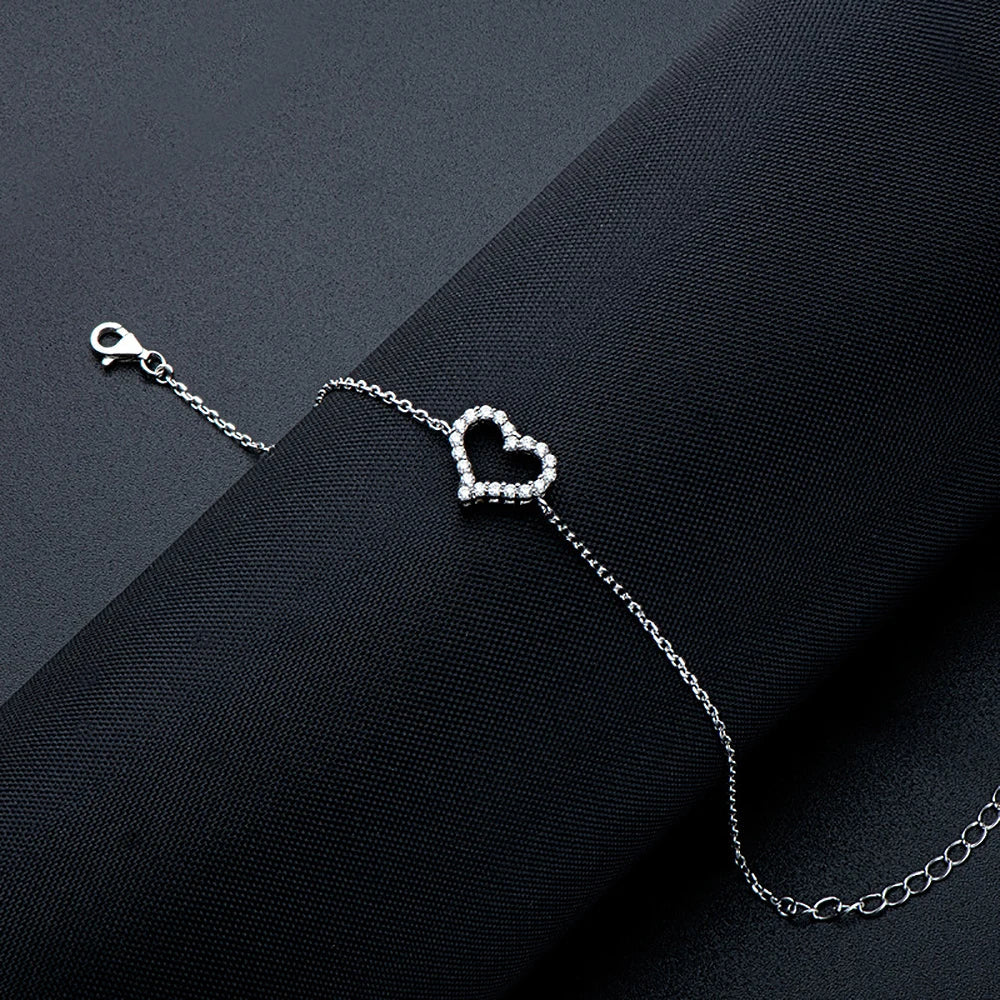 2mm Heart-Frame Full Moissanite Diamond Bracelets for Women 925 Sterling Silver Plated 18k Gold Charm Bracelet Fine Jewelry