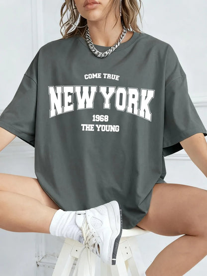 Quando 1968 A Nova Iorque É Jovem Camisetas Femininas De Algodão Oversize Camisetas Diárias Criatividade Roupa Casual Individual De Rua