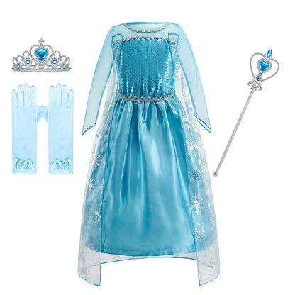 Children Anna Elsa Dress Girls Princess Cosplay Costume Kids Snow Queen Sequined Elegant Dress Girl Christmas Carnival Clothes
