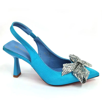 Italian Design Elegant Fuchsia Bow Rhinestone Pumps with Pointed Toe for Women 2024 Party Shoes and Bags Matching Set