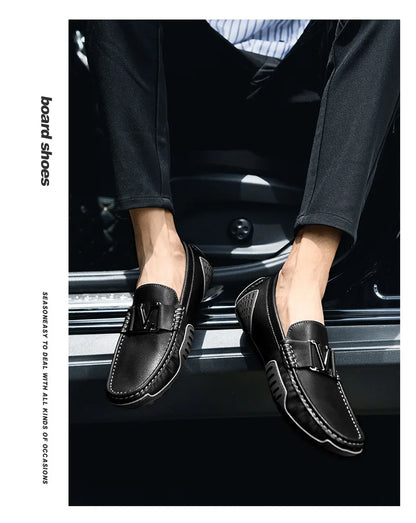 High Quality Men's Casual Leather Shoes Cowhide Loafers Soft Luxury Pea Shoes Color Genuine Leather Men's Flats Driving Shoes