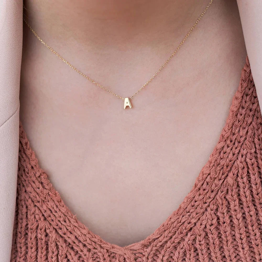 Fashion Tiny Initial Necklace Gold Silver Color Cut Letters Single Name Choker  For Women Pendant