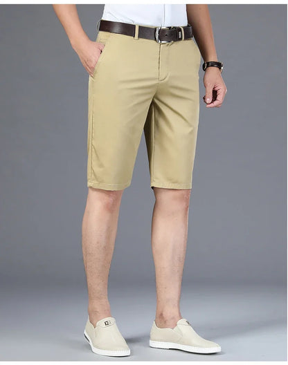 6 Colors Casual Shorts Men Summer New Fashion Business Straight Elastic Thin Short Pants High Quality Male Clothes Khaki Beige