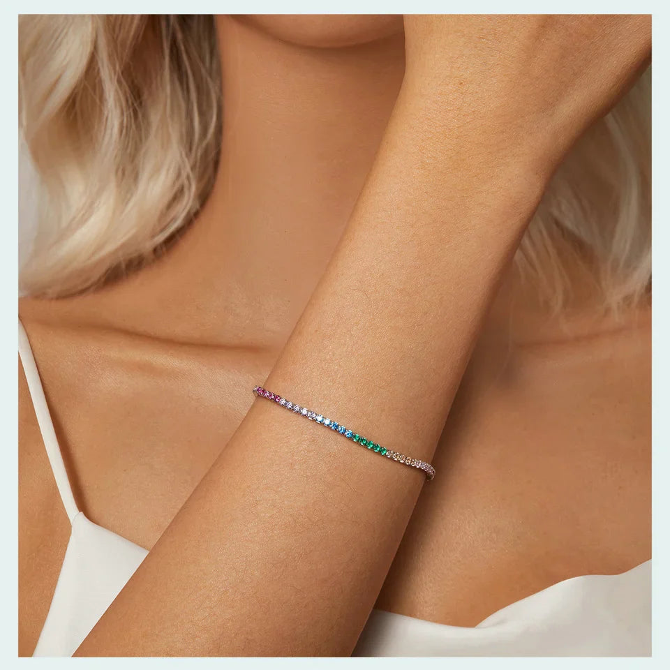 925 Sterling Silver Classic Tennis Bracelets, Rainbow Cubic Zirconia Tennis Bracelet Fashion Jewelry Gifts for Women