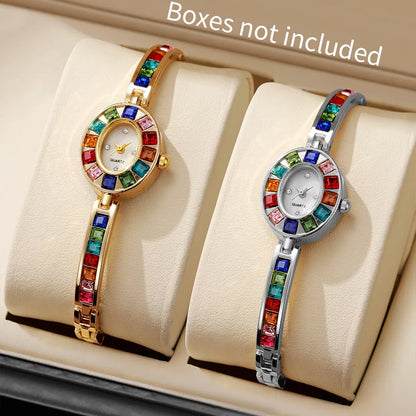 1PC Women's Retro Style Quartz Watch Elegant Ladies' Style Colorful Diamond Set Dial Compact Watch Women's Watch Holiday Gift