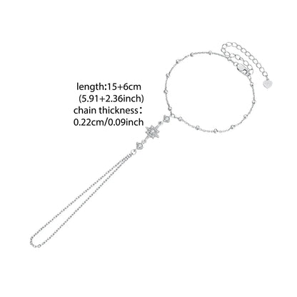 925 Sterling Silver Star Hand Chains Bracelet Zircons Ring Dainty Bracelet Set for Women Summer Adjustable Body Jewelry