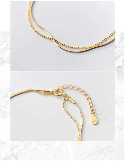 New 925 Sterling Silver Gold Color Double Layer Naked Chain Bracelet for Women Fashion Link Chain Original Fine Jewelry