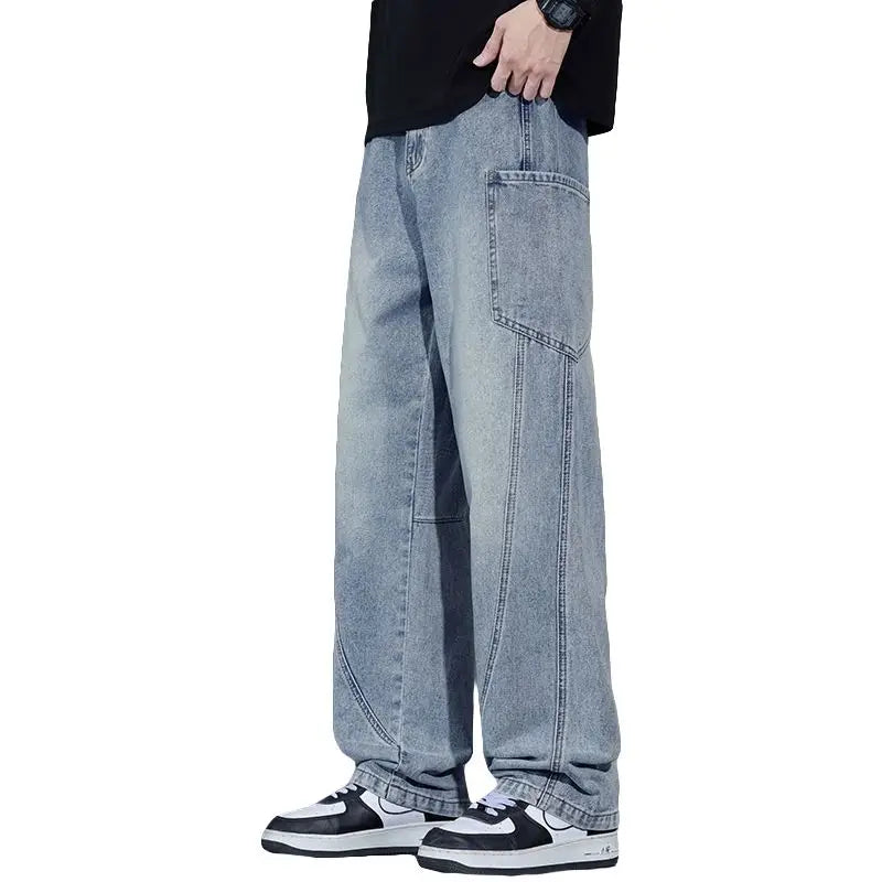 Calça Jeans Masculina de Outono e Inverno, Estilo Americano, com Bolsos Retos e Versátil, em Três Cores para Escolher