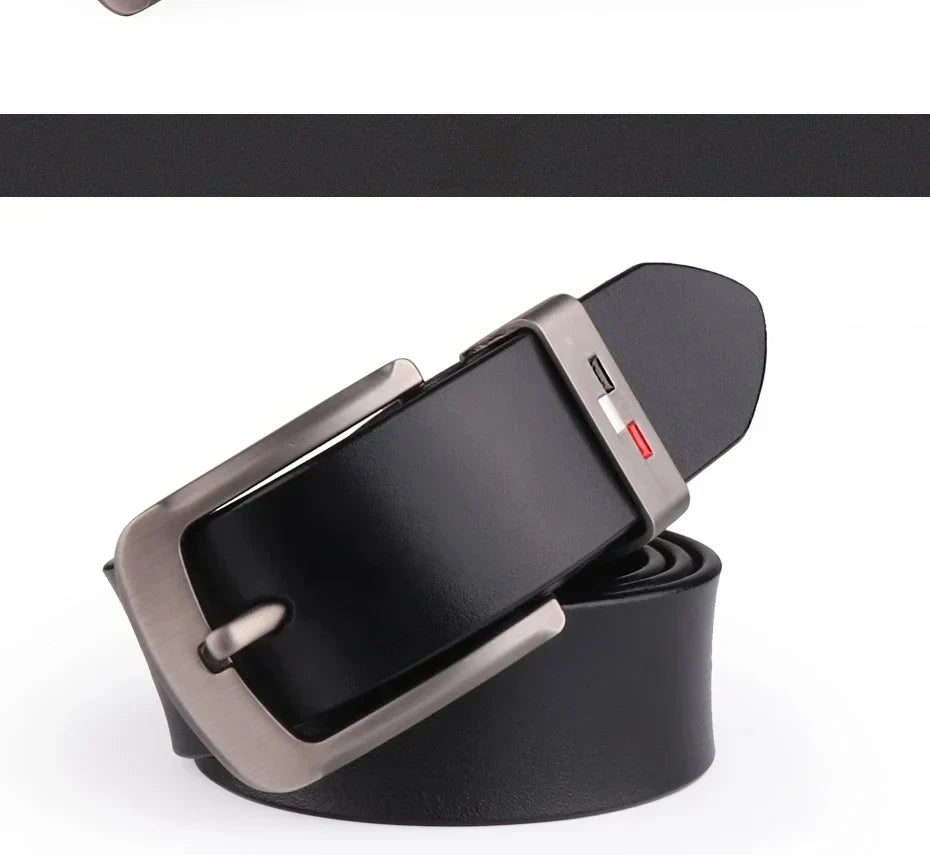 Men's Genuine Leather Alloy Pin Square Buckle Belts High Quality Vintage Style Male Waist Straps Classic Men Jeans Waistband