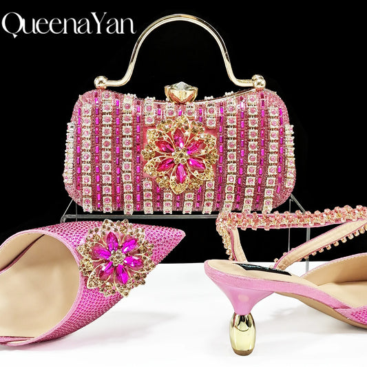 Party Perfection: Rhinestone-Embellished Heels and Gold Mini Bag for Elegant Nights