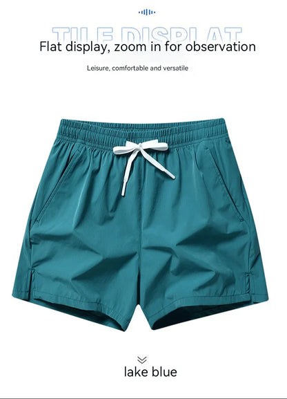 1pcs Summer Men Ice Silk Shorts Quick Drying Running Gym Pants Homme Surf Ventilate Drawstring Casual Outdoor Sport Couple Short