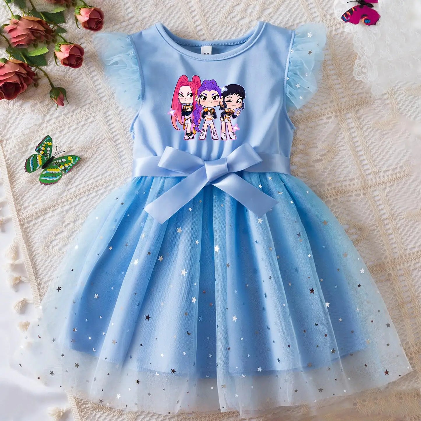 Rumi Girls Sequin Tutu Dress with Bow Flutter Sleeves Summer Princess Party Outfit for Toddler Kids 2-6 Years