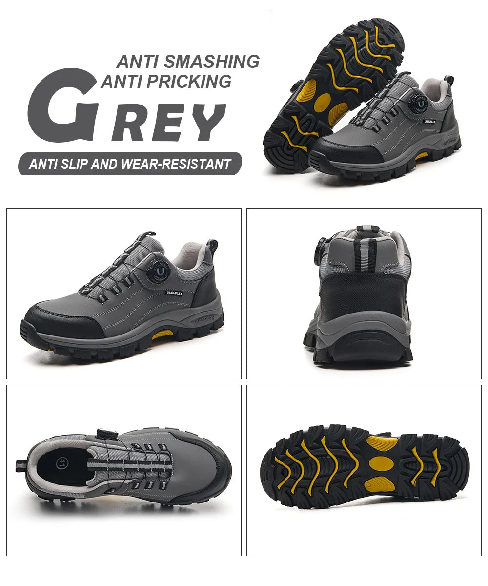Men's Steel-Toed Safety Shoes With Anti-Crush, Anti-Puncture And Anti-Slip Soles, Fashionable Button Industrial Work Shoes