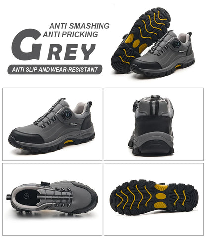 Men's Steel-Toed Safety Shoes With Anti-Crush, Anti-Puncture And Anti-Slip Soles, Fashionable Button Industrial Work Shoes