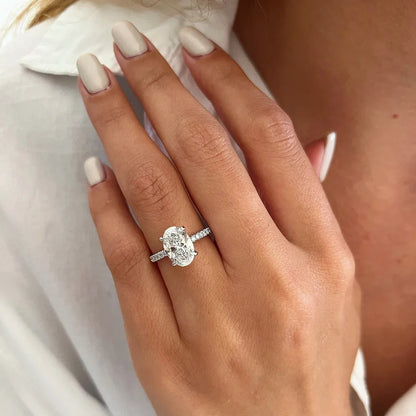 Oval Cut Full Moissanite Engagement Ring for Women  S925 Silver1/2/3/4Carat Hidden Halo Diamond Wedding Rings with Certificates