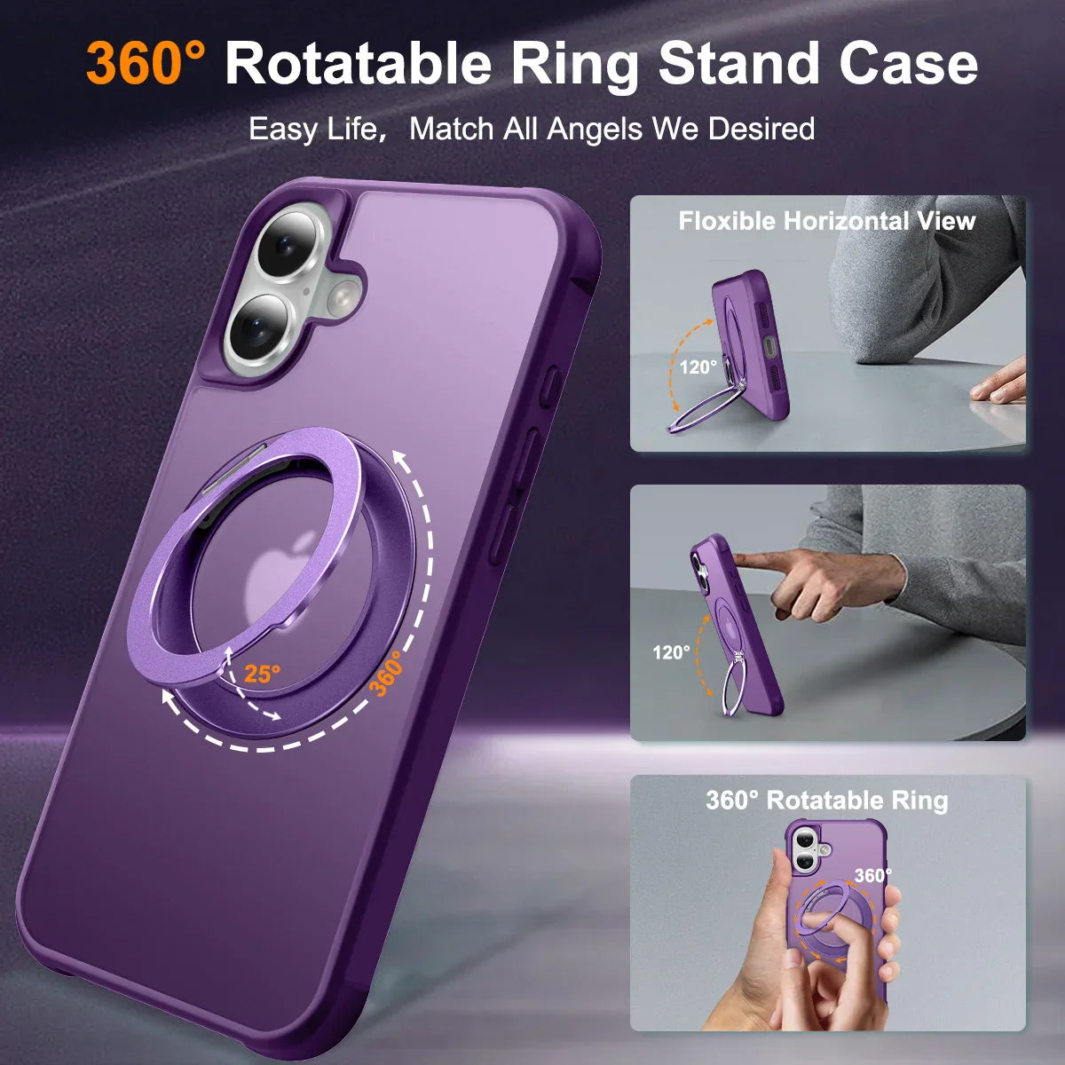 For iPhone 17/17 Pro/17 pro Max/17 Air Case with 360° Rotatable Matte Magnetic Ring Hidden Stand Drop-Proof Protection