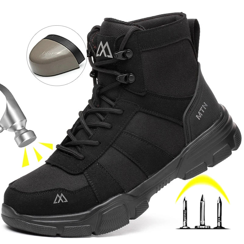 Protective Safety Shoes Men Indestructible Steel Toe Work Shoes Anti-smash Anti-puncture Safety Work Boots Breathable High top