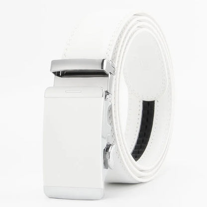 3.5cm White Color Click Belt for Men Unisex Genuine Leather Waist Straps for Jeans Automatic buckle Belts